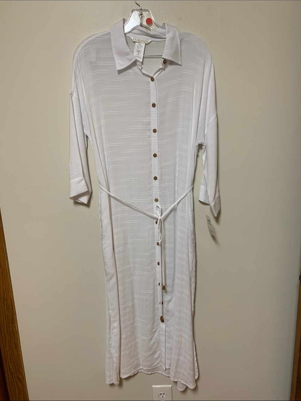 La Blanca swim coverup - white button up shirt dress, textured sea cove covers